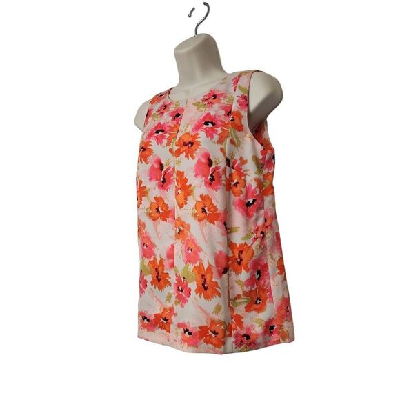 ANN TAYLOR LOFT Bright Floral Blouse Top XXS Sleeveless Poppy Keyhole Close - Picture 2 of 7